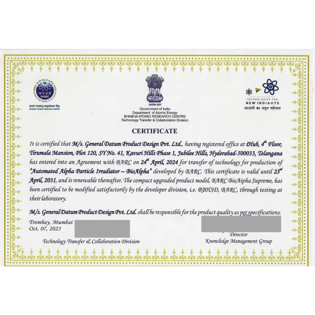 BioAlpha Technology Licensee Certificate