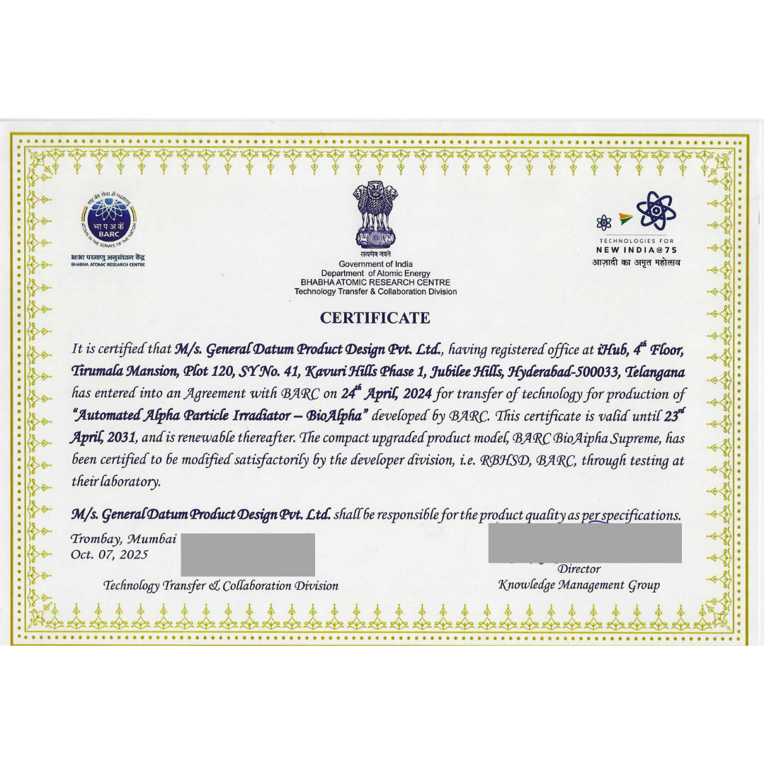 BioAlpha Technology Licensee Certificate