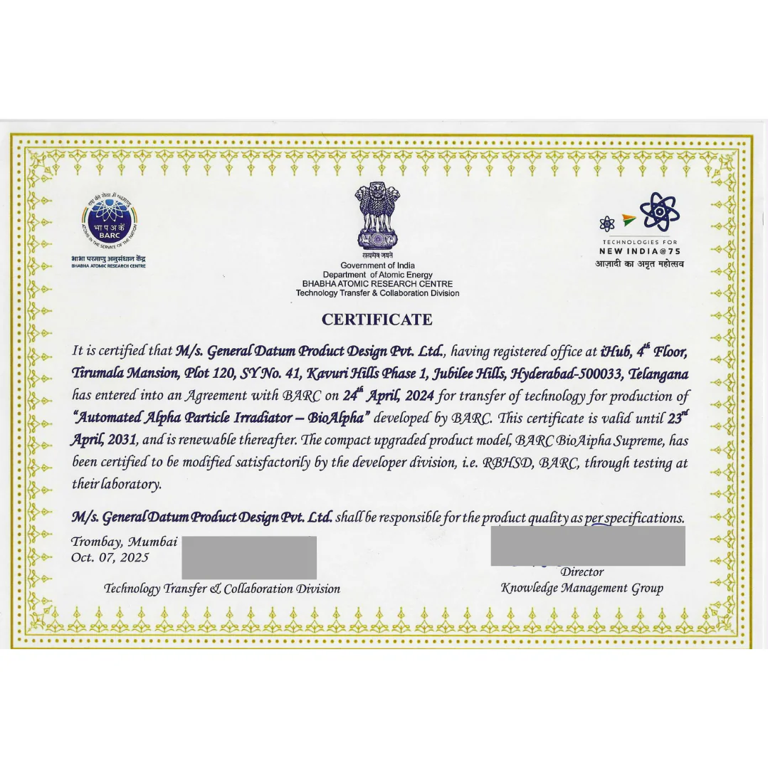 BioAlpha Technology Licensee Certificate